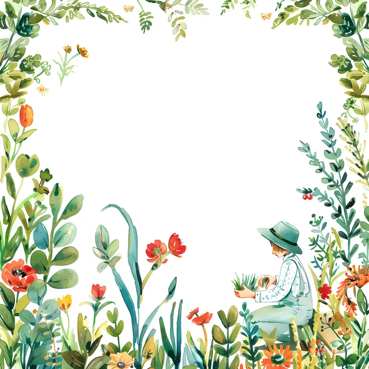 Gardener with Plants in a Beautiful Garden