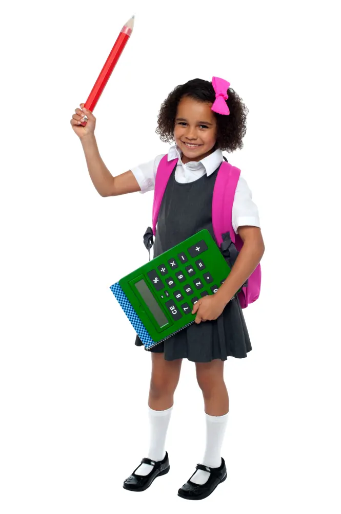 Girl in School Uniform with School Supplies