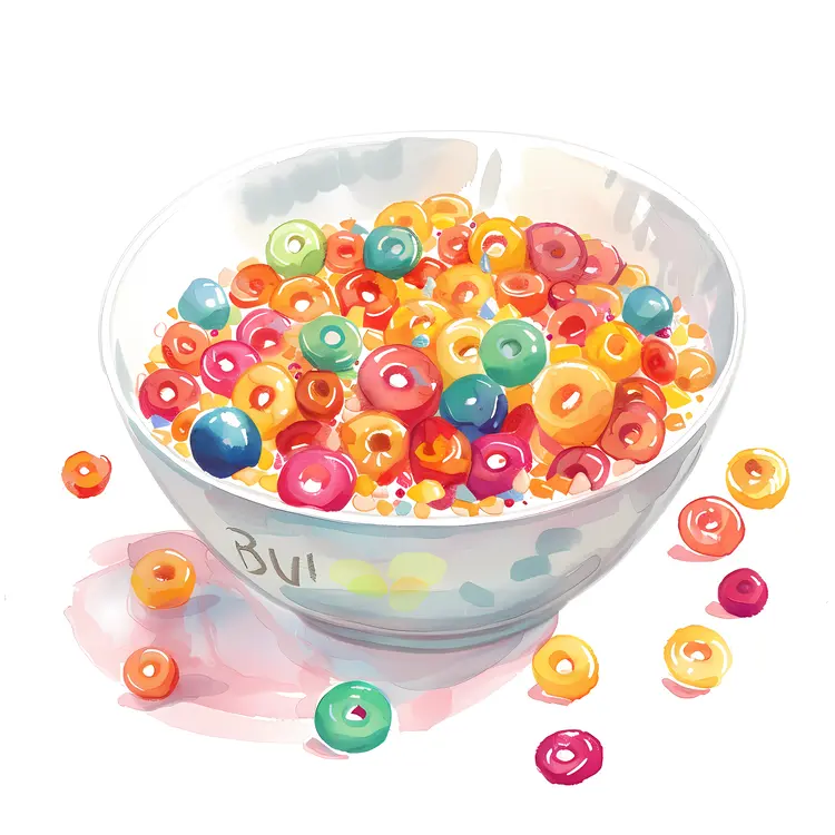 Colorful Cereal in White Bowl