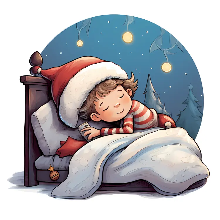 Sleeping Child in Santa Hat on Christmas Eve
