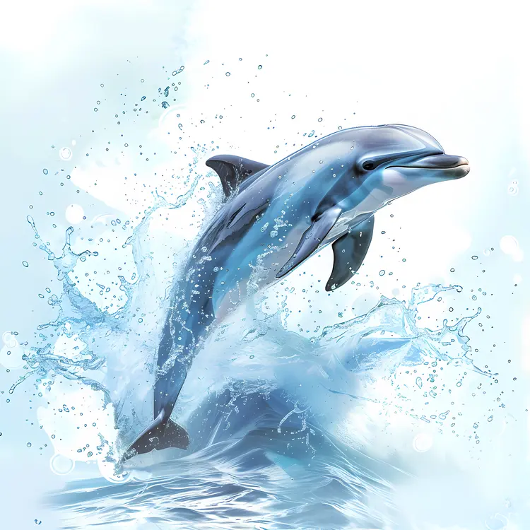 Jumping Dolphin in Splashing Water