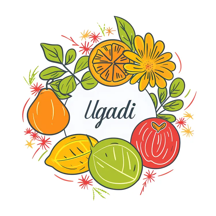 Ugadi Festival with Colorful Fruits and Flowers