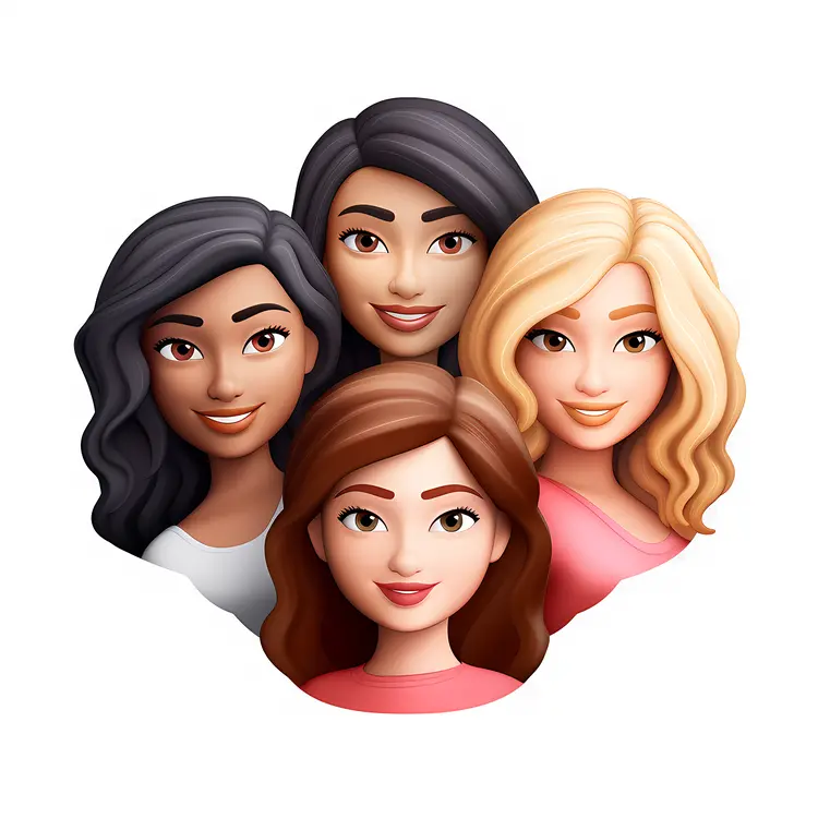 Group of Four Diverse Female Avatars
