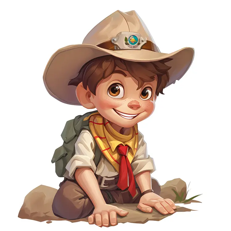 Smiling Boy Scout with Hat and Backpack