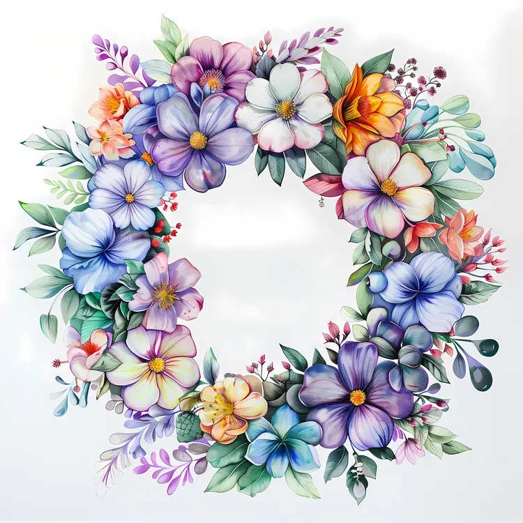 Vibrant Floral Wreath with Purple and Orange Flowers