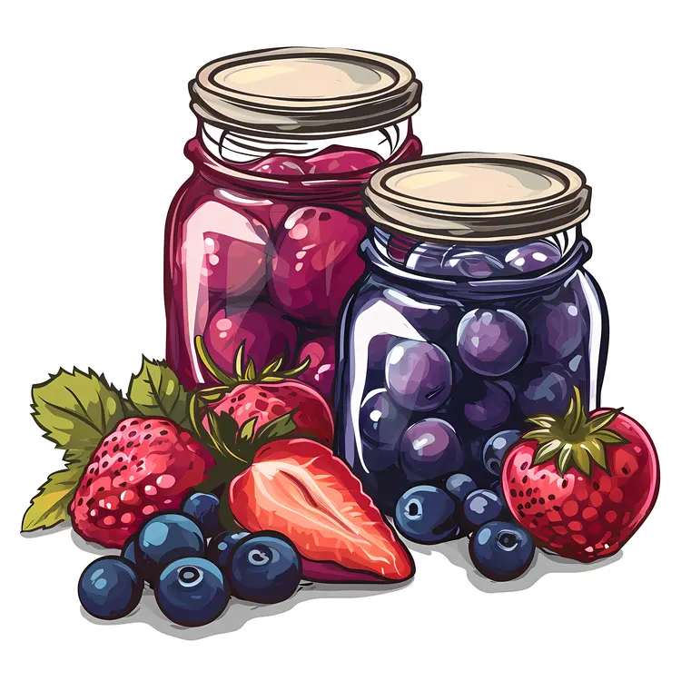 Fresh Jars of Strawberries and Blueberries