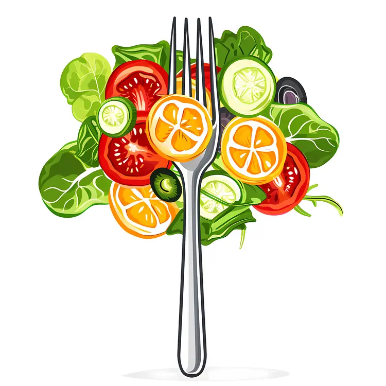 Delicious Salad on Fork with Fresh Vegetables