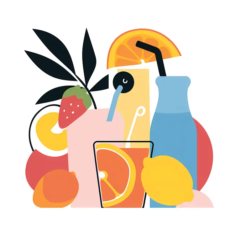 Colorful Fruit Drinks with Straws