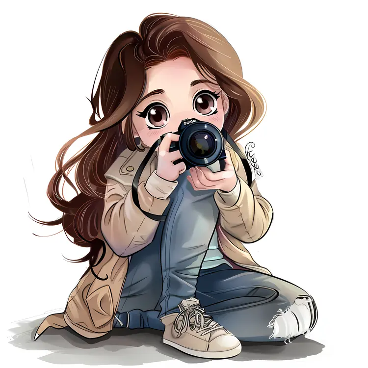 Sitting Girl with Camera Illustration