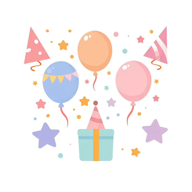 Party Items with Balloons and Hats