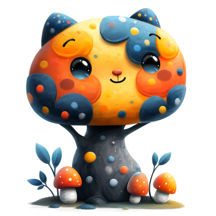Cute Cartoon Tree with Mushrooms