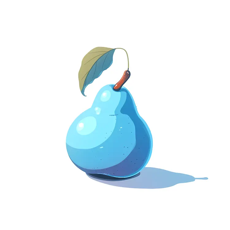 Blue Pear with Leaf Illustration
