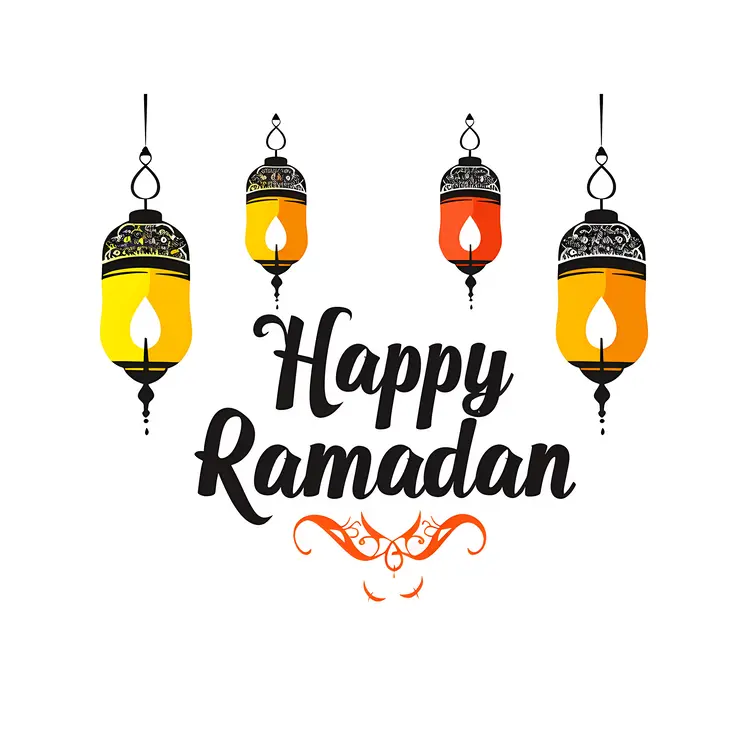Happy Ramadan with Hanging Lanterns