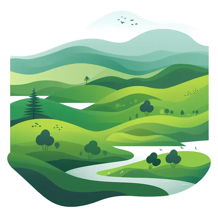 Green Hills with Trees and River