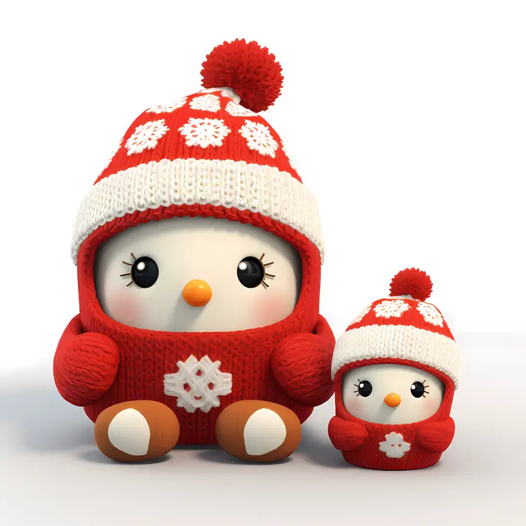 Cute Penguin in Red Knitted Sweater and Hat