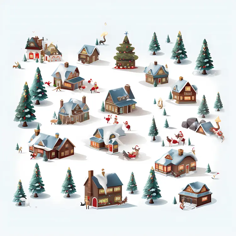 Snowy Village with Christmas Tree