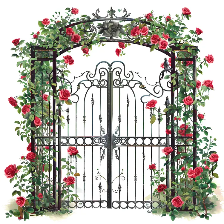 Iron Gate with Red Roses