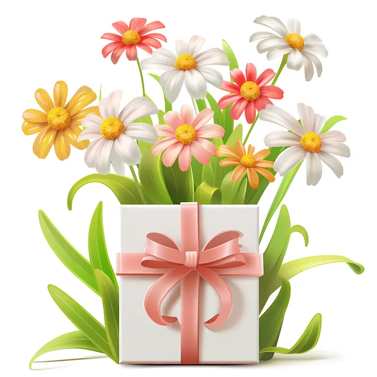 Gift Box with Daisies