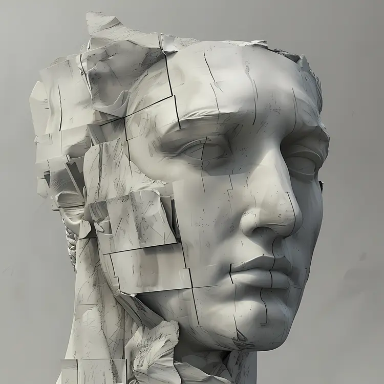Fragmented Marble Face Sculpture