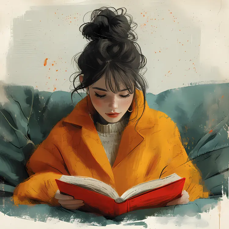 Girl in Yellow Coat Reading a Book