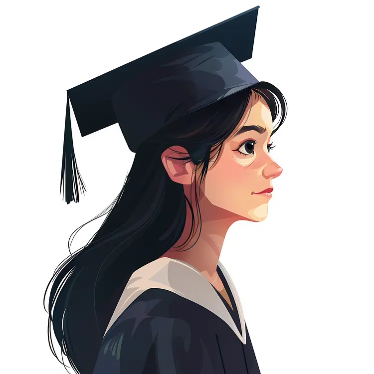 Graduate in Cap and Gown Side View
