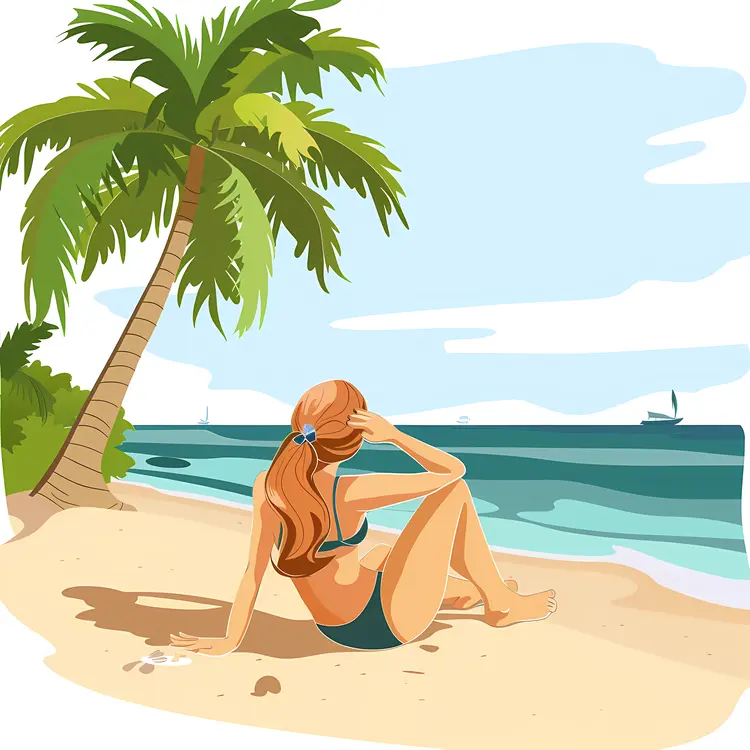 Woman Sitting on Beach by the Ocean