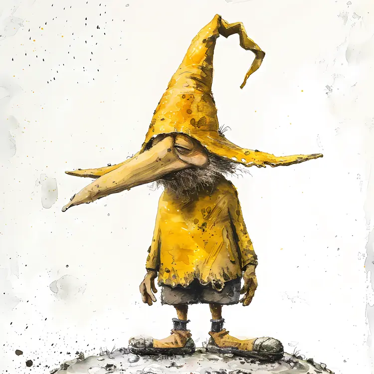 Yellow Cartoon Wizard with Hat