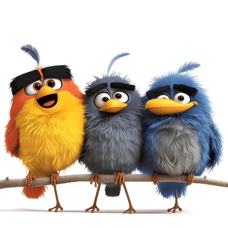 Three Colorful Birds on a Branch