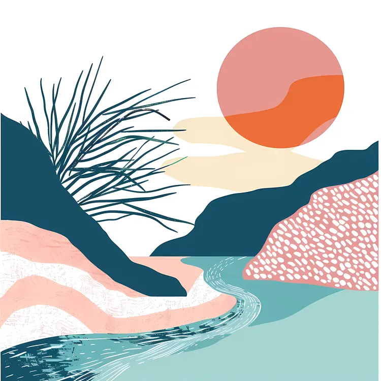 Abstract Landscape with Sun and River