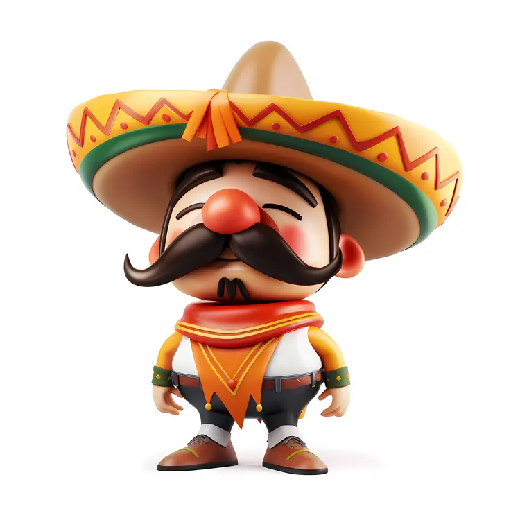 Cute Cartoon Mexican Man with Sombrero