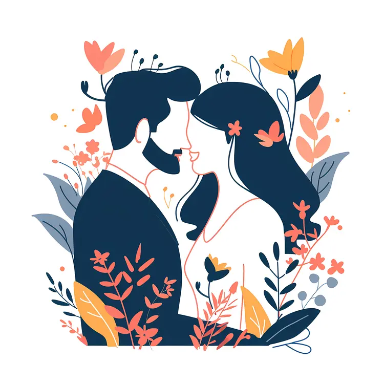 Romantic Couple Surrounded by Flowers