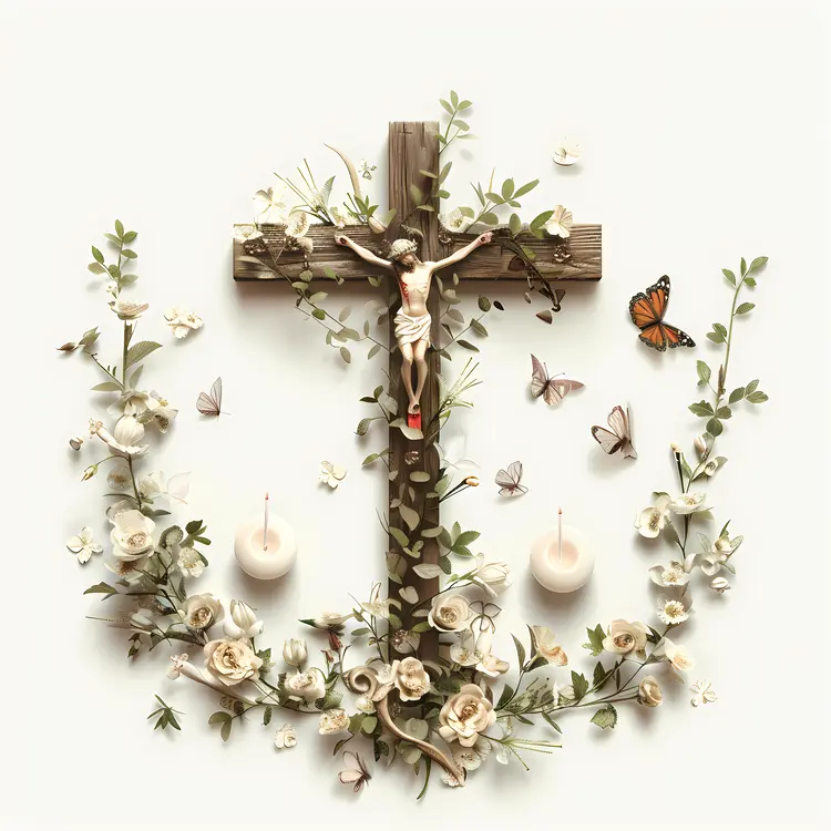Decorative Crucifix with Flowers and Candles