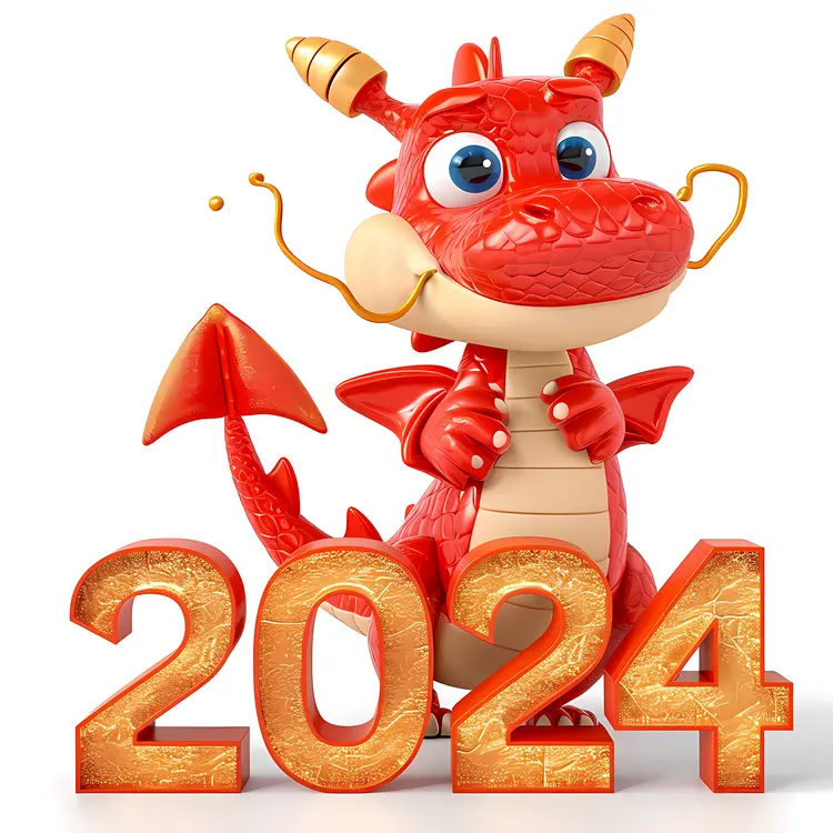 Cute Red Dragon with 2024