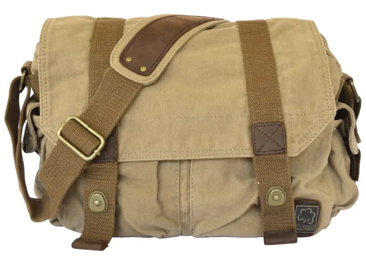 Casual Beige Canvas Messenger Bag