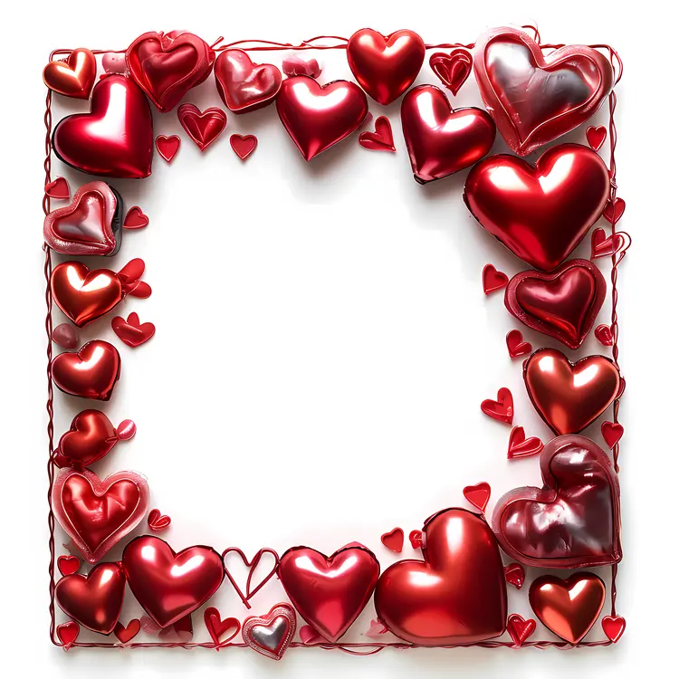 Red Hearts in Square Frame