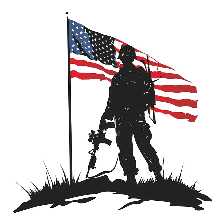American Soldier Silhouette with Flag