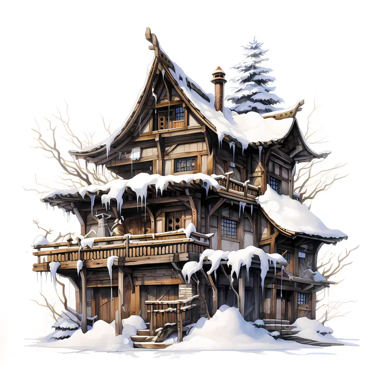 Large Snowy Wooden House