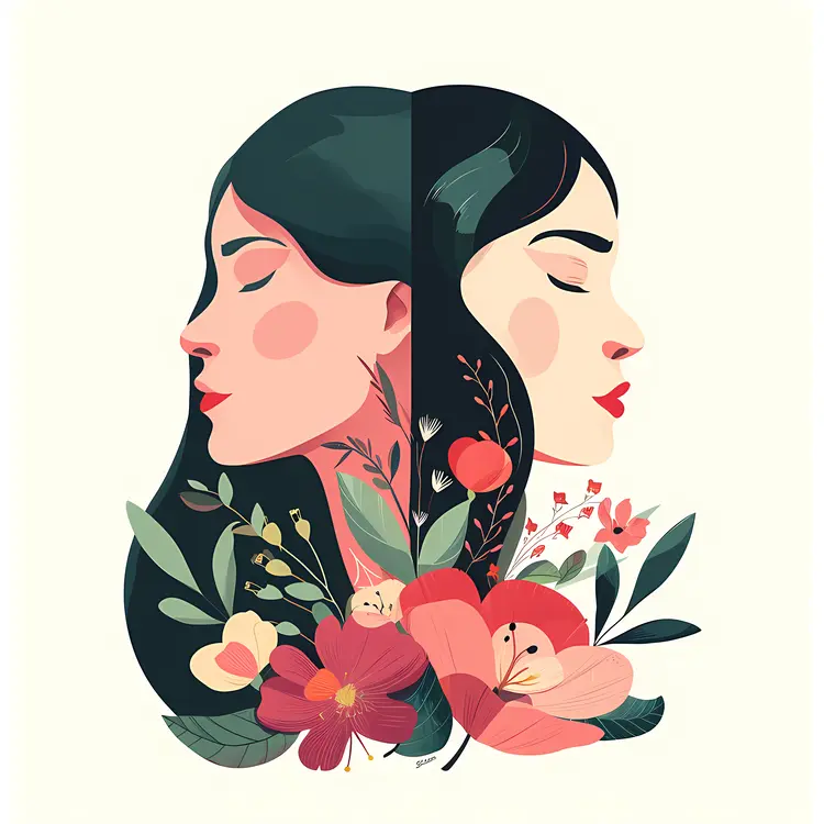 Colorful Illustration of Women with Flowers