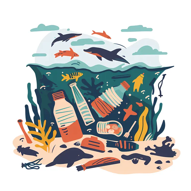 Polluted Ocean with Marine Life