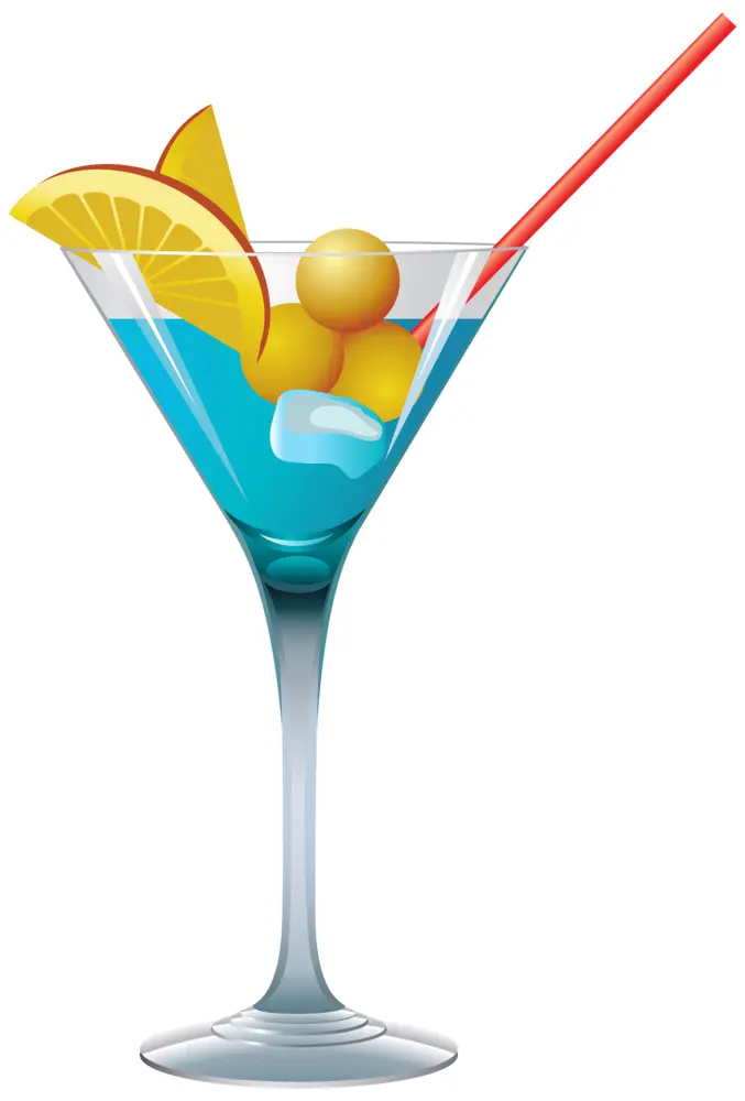 Blue Cocktail with Fruit Garnish