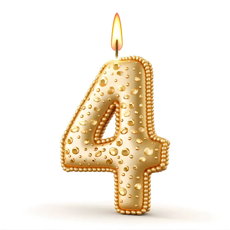 Golden Number 4 Birthday Candle with Beads