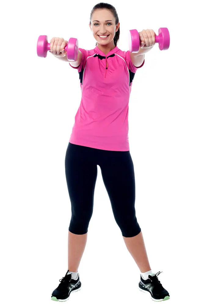 Woman Exercising with Pink Dumbbells