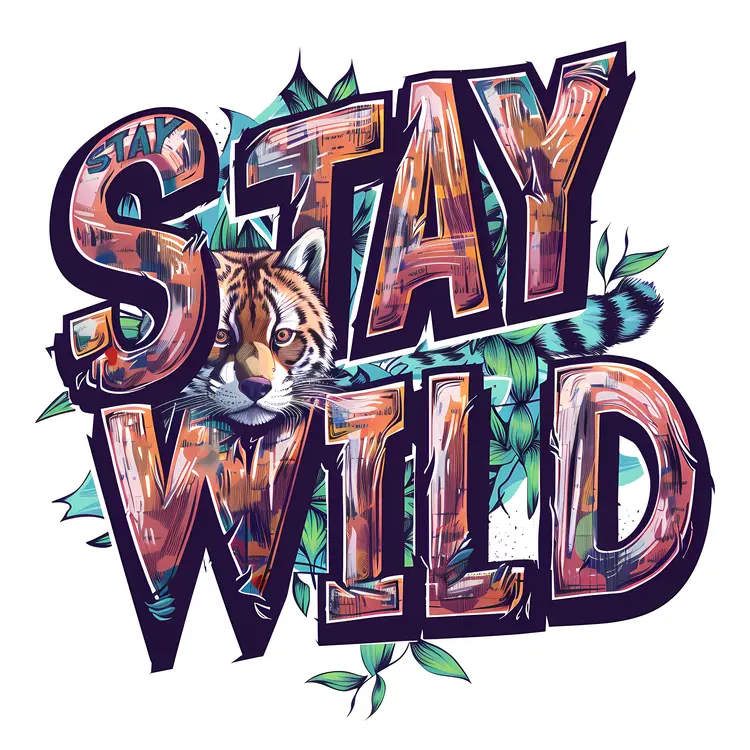 Stay Wild Text with Tiger and Leaves