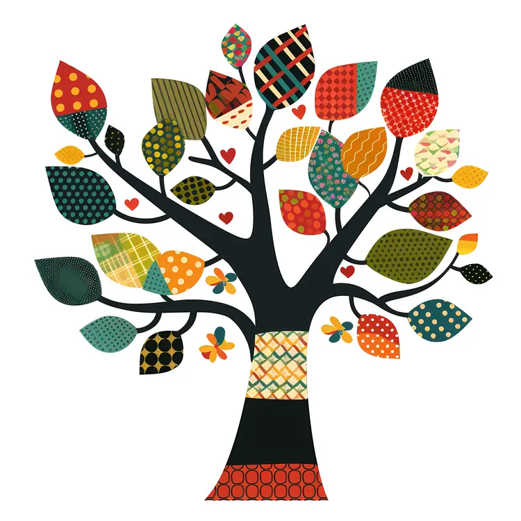 Patchwork Tree with Decorative Leaves