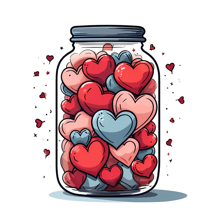 Red and Blue Hearts in a Jar