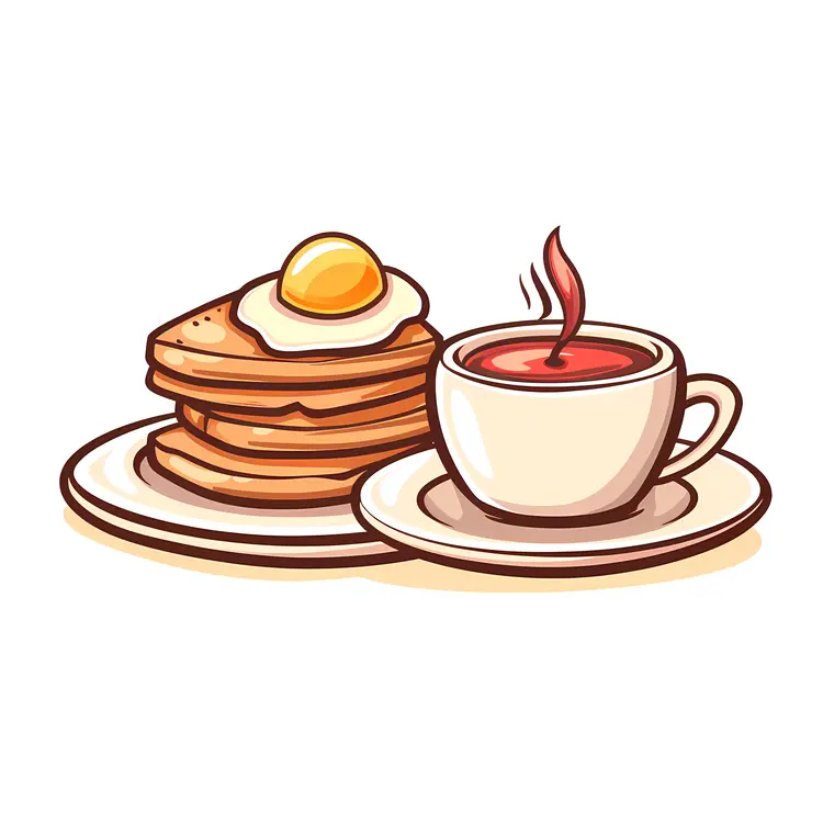 Cartoon Breakfast with Pancakes and Coffee