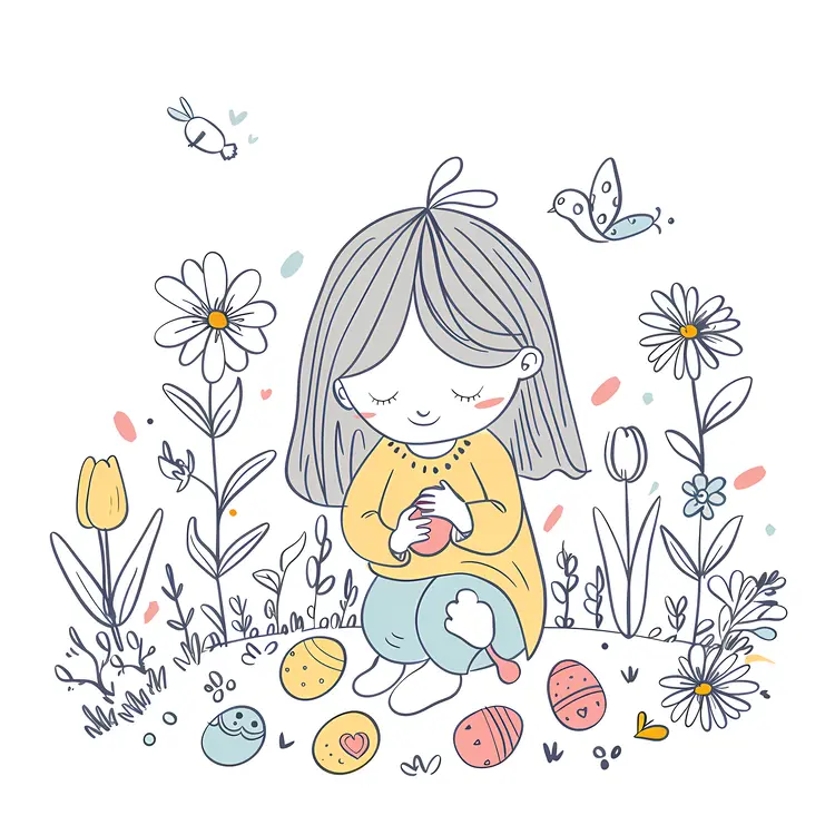 Girl with Easter Eggs in a Garden