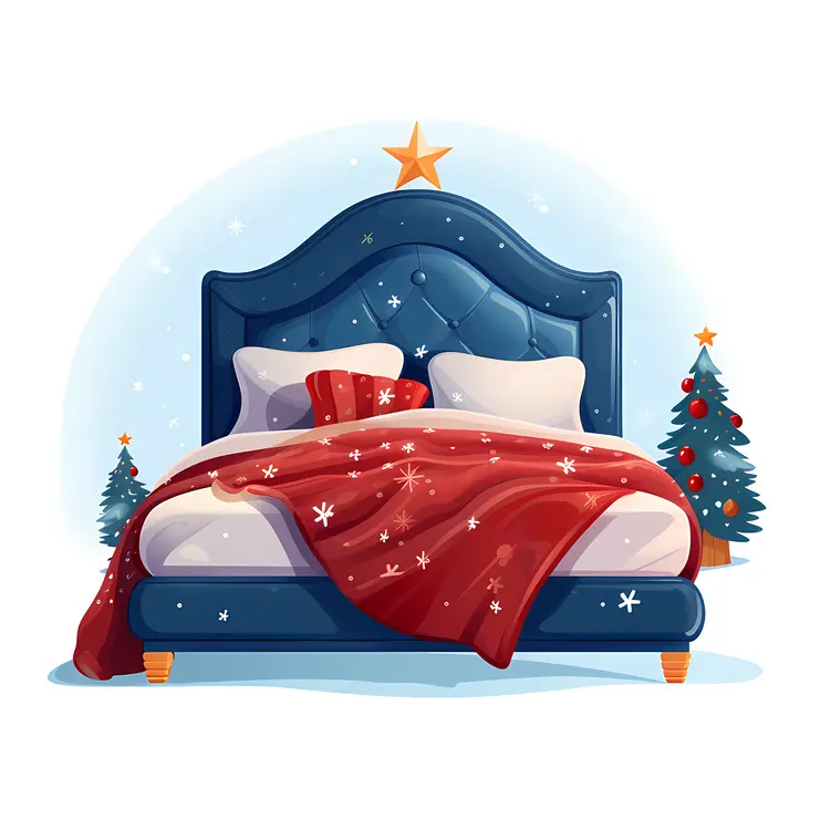 Christmas Bed with Red Blanket and Decorations