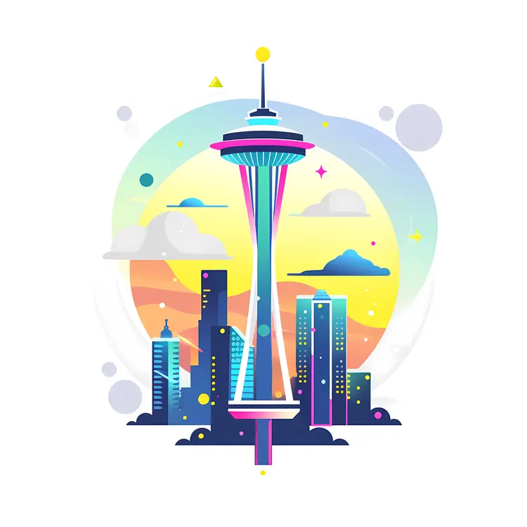 Space Needle with Colorful Cityscape