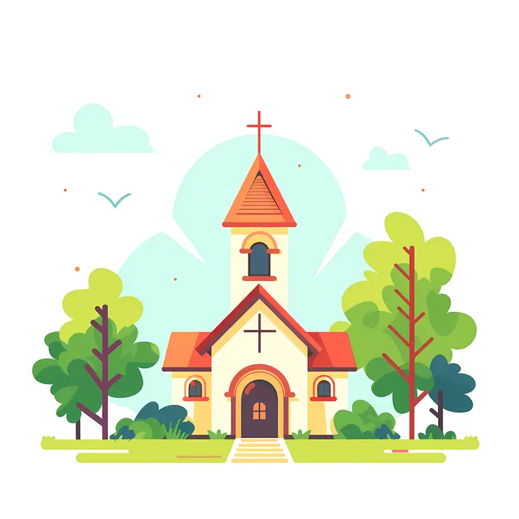 Cute Church with Trees